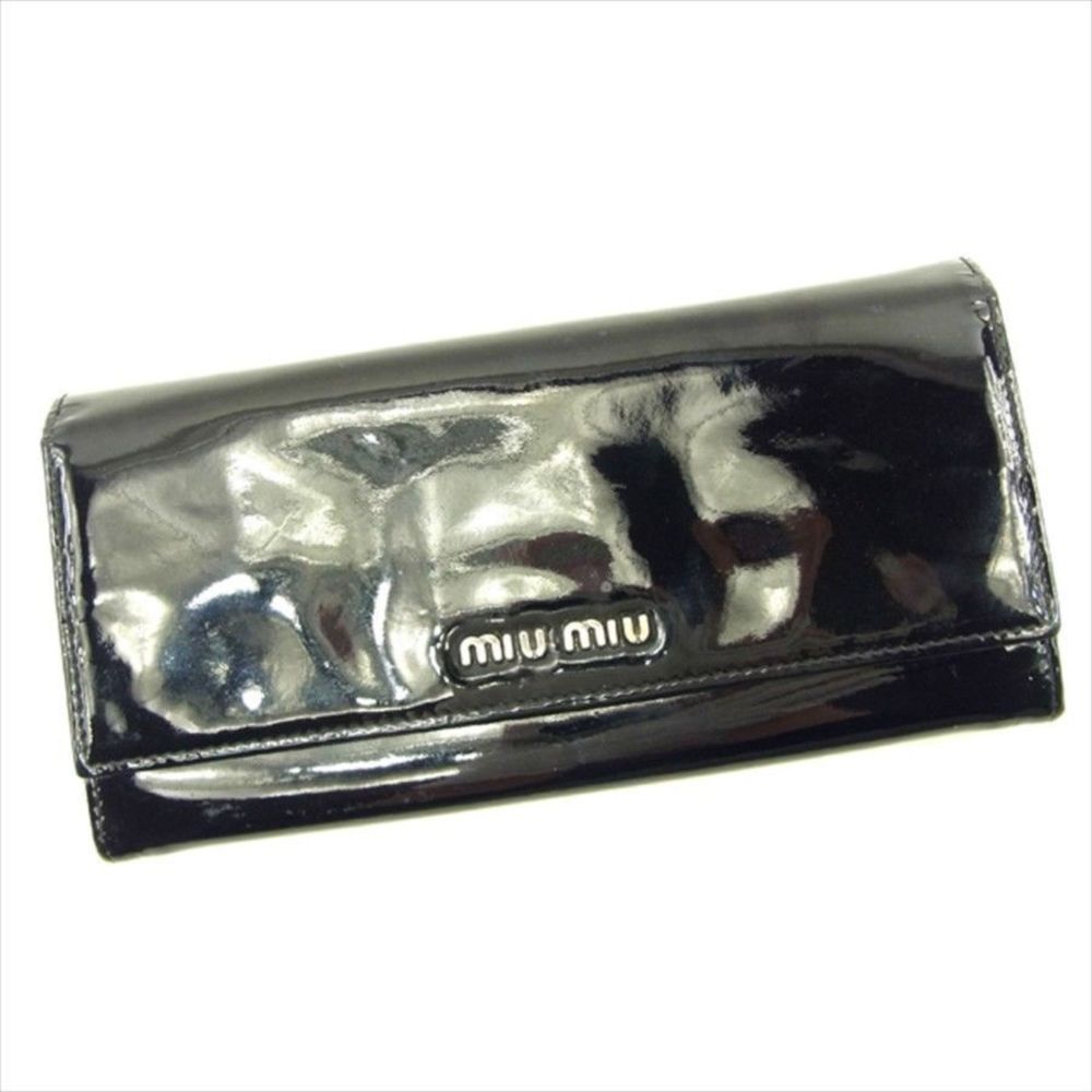 Miu Miu Long Wallet Long Wallet Black Enamel Leat… - image 1